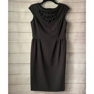 Jessica Howard Charcoal Gray Dress with Beaded Necklace Neckline Size 6 NWT